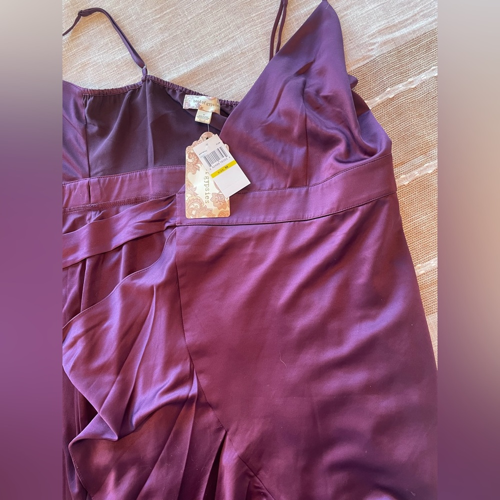 Band of Gypsies plum satin ruffle wrap dress - Picture 2 of 6